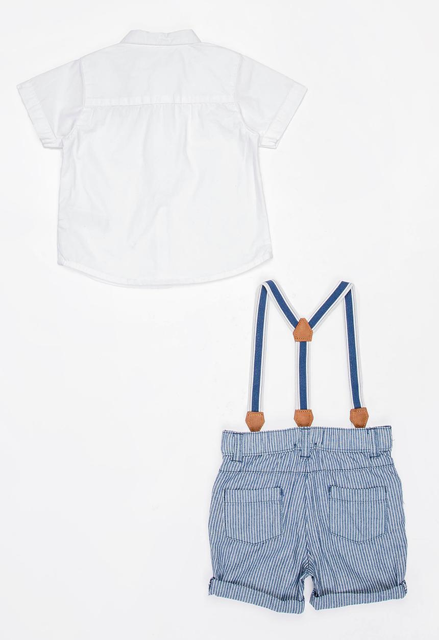 MINOTI - Tide 2 Piece Poplin Shirt with Braces & Ticking St Blue and White