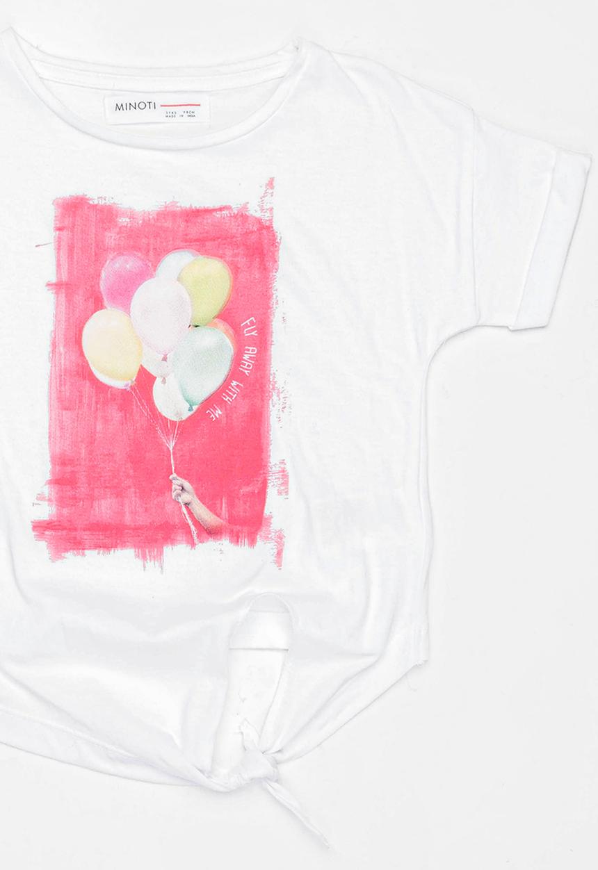 MINOTI - Palm Photo Print Tee with Tie detail White