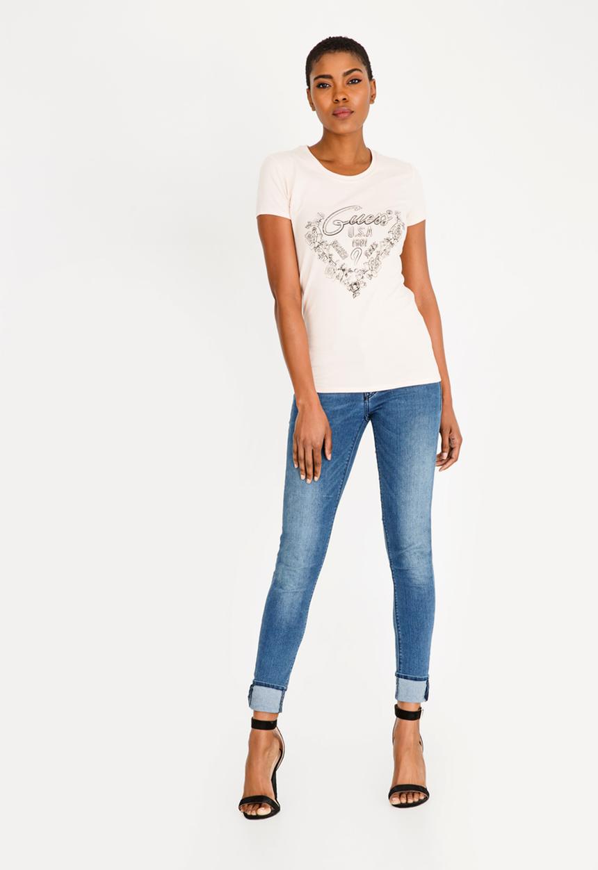 GUESS - Guess Rose Print Tee Pale Pink