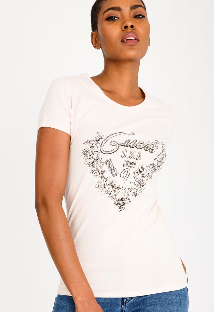 GUESS - Guess Rose Print Tee Pale Pink