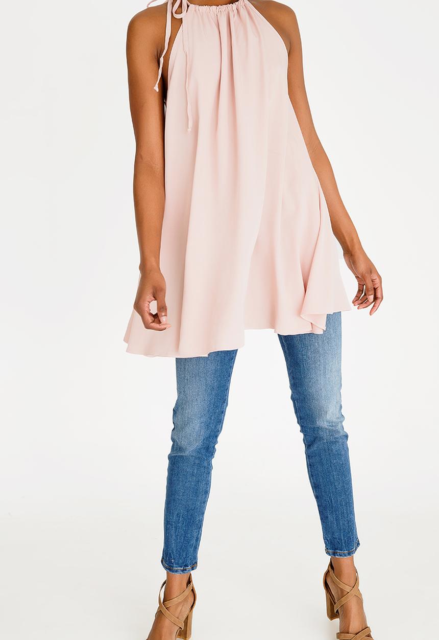 edit - Halter neck top with trim - pink 