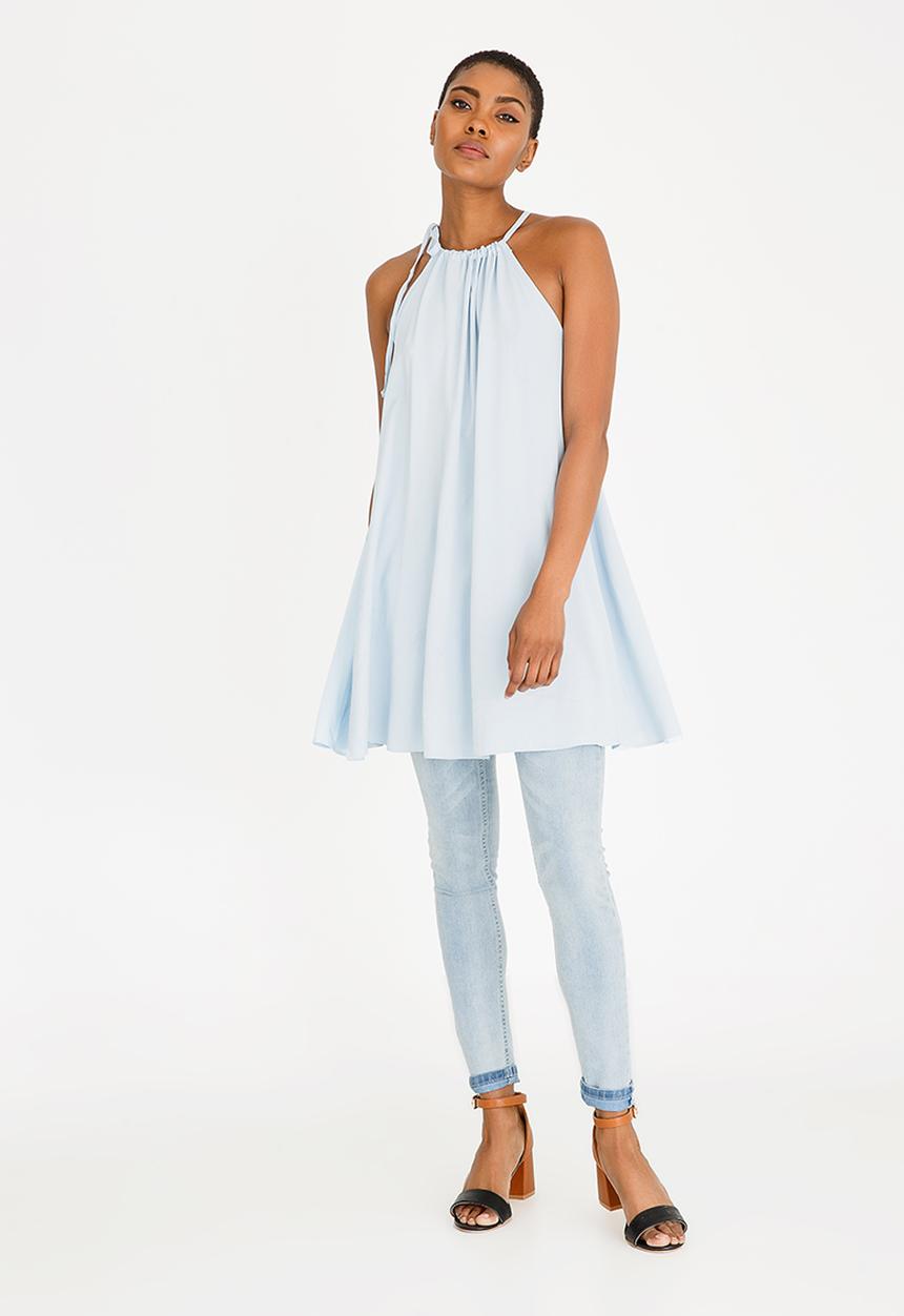 edit - Halterneck Top with Trim Pale Blue