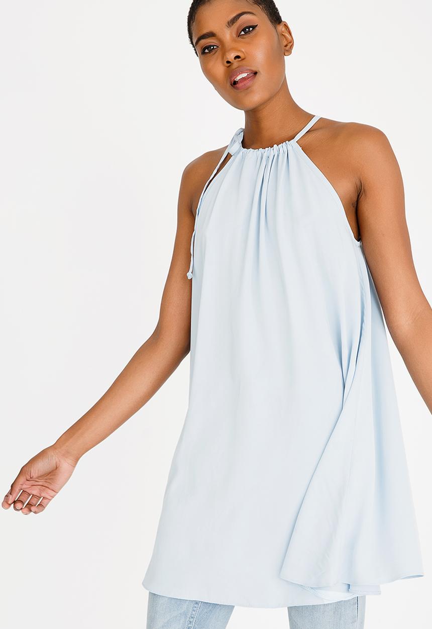 edit - Halterneck Top with Trim Pale Blue