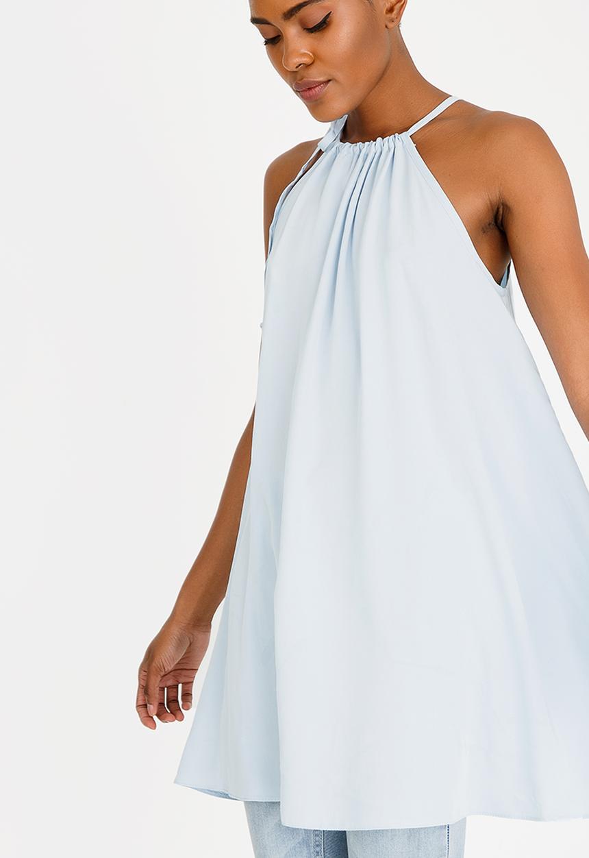 edit - Halterneck Top with Trim Pale Blue