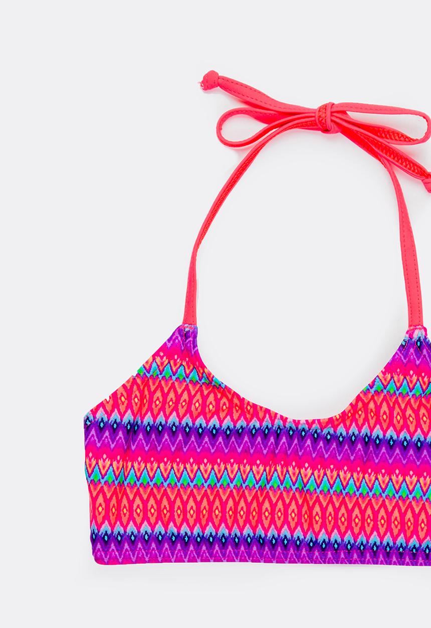 Sun Things - Neon Zig Zag Bralet & Strappy Bottom Set Dark Pink