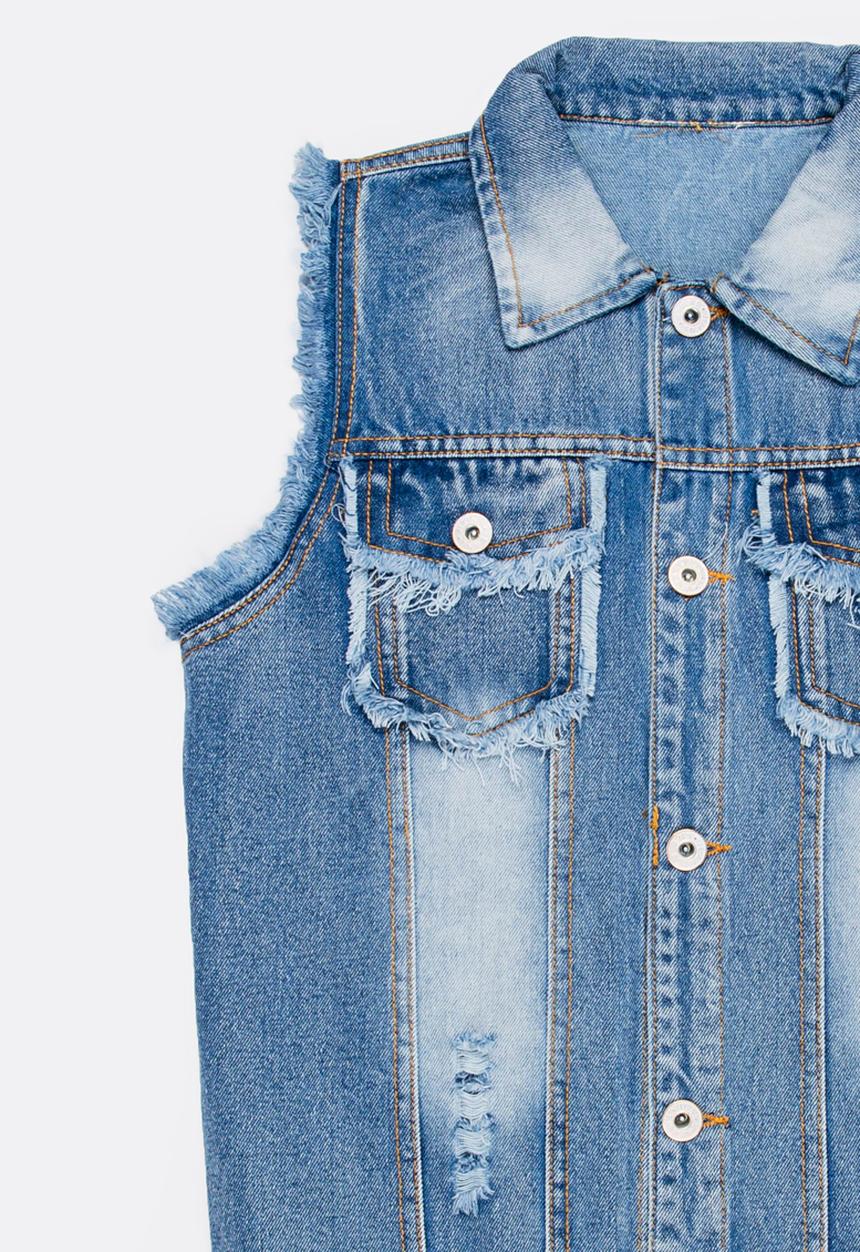 Pop Candy - Frayed sleeveless denim jacket - blue