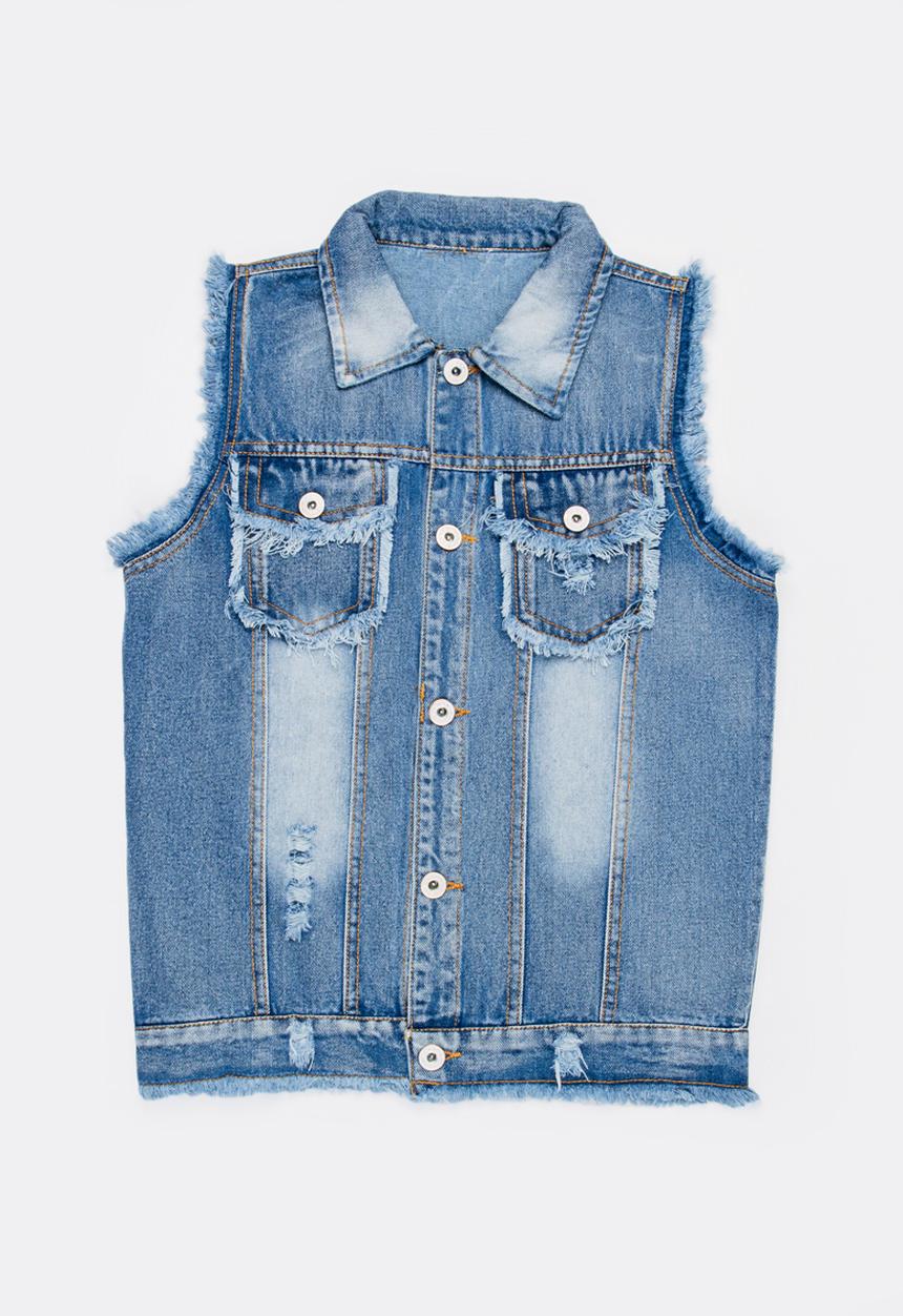 Pop Candy - Frayed sleeveless denim jacket - blue