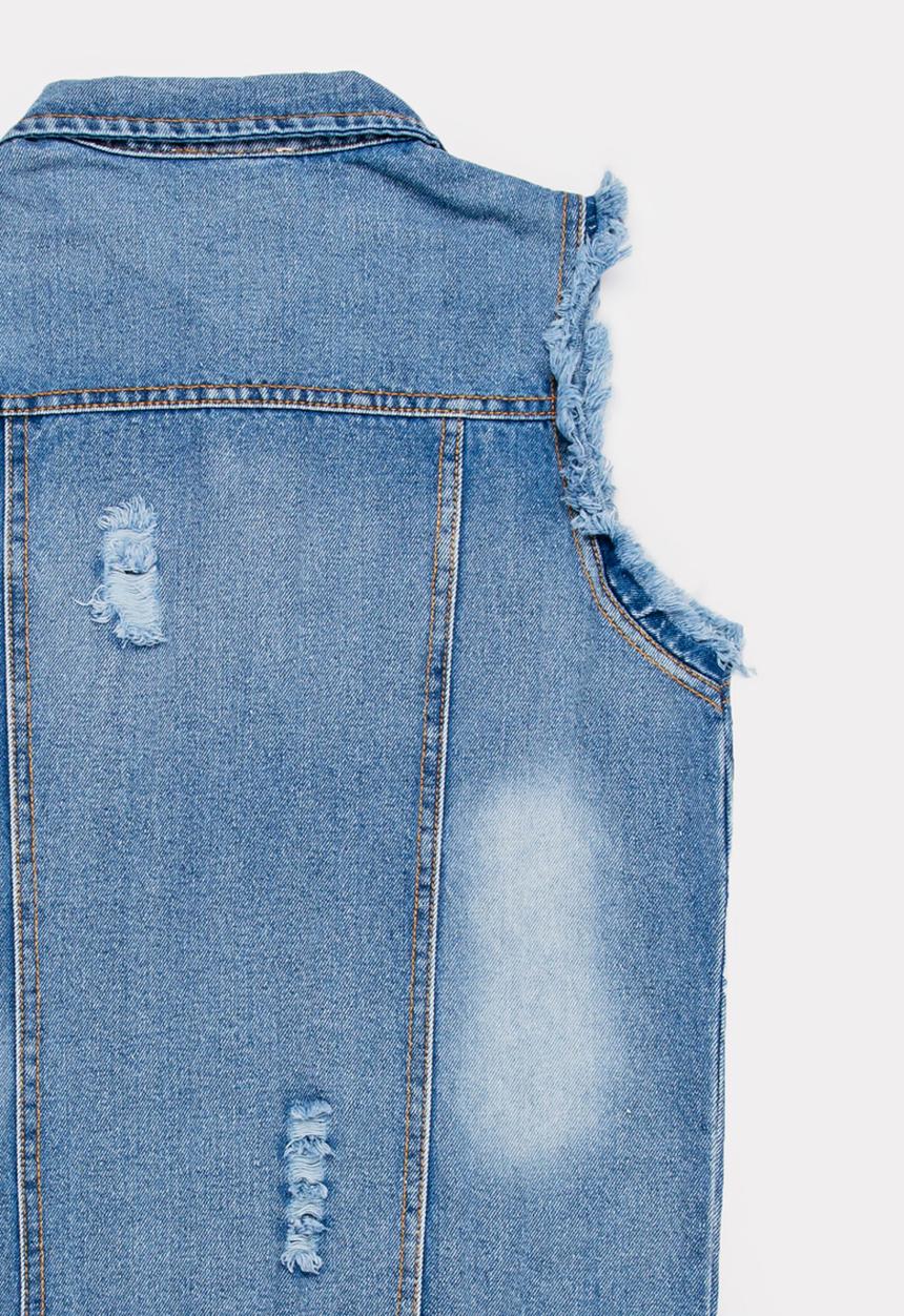 Pop Candy - Frayed sleeveless denim jacket - blue