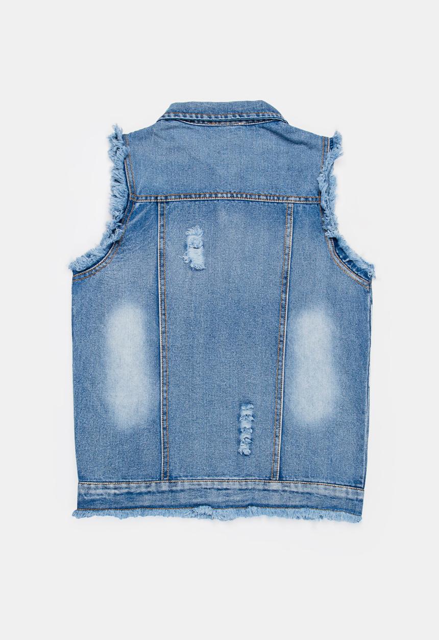 Pop Candy - Frayed sleeveless denim jacket - blue