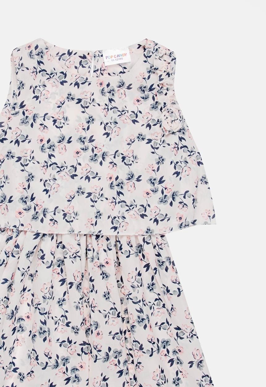Pop Candy - Printed Gathered Dress White