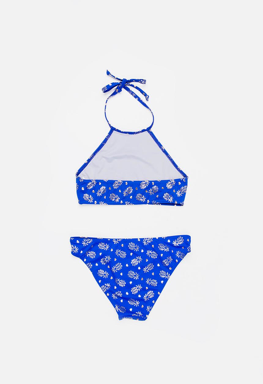 Sun Things - Foil Pinapple Halter Top & Bottom Set Blue