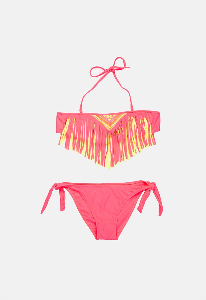 Pop Candy - Fringed Banded Bikini Dark Pink