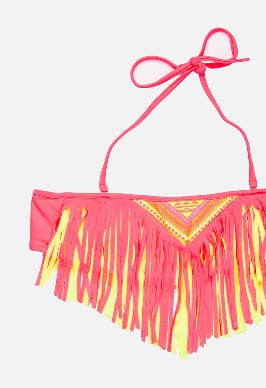 Pop Candy - Fringed Banded Bikini Dark Pink