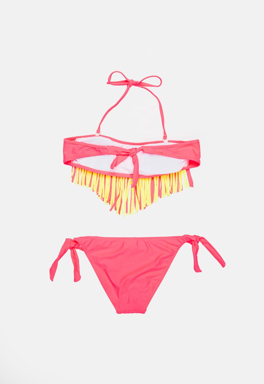 Pop Candy - Fringed Banded Bikini Dark Pink