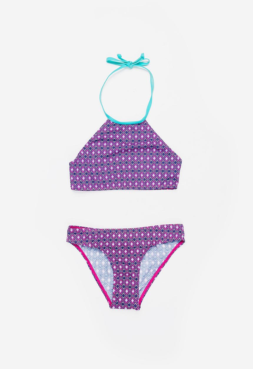 Sun Things - Pink mosaic halter top & bottom set - purple