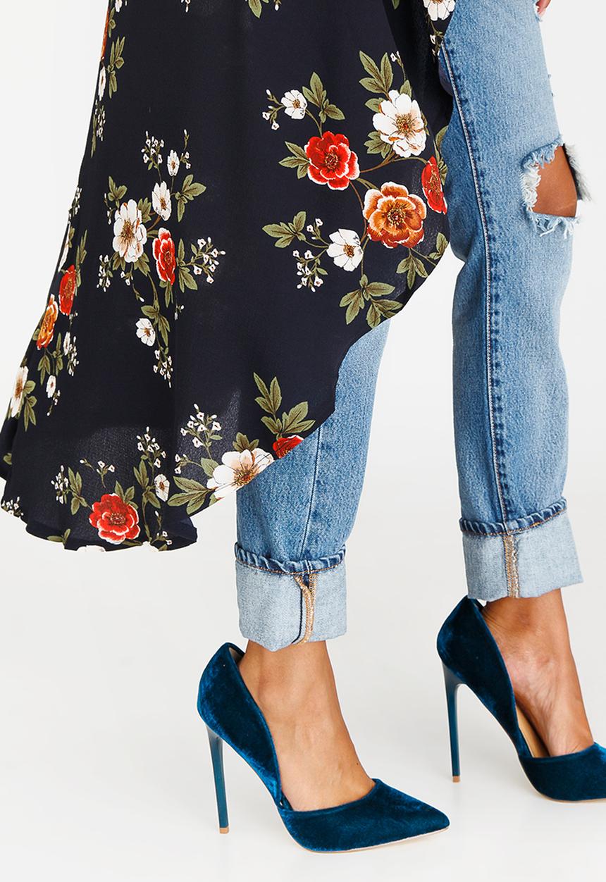 Revenge - Floral Print High-low Top Navy