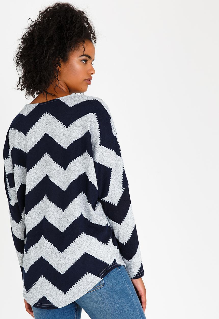Revenge - Zig Zag Print Top Navy