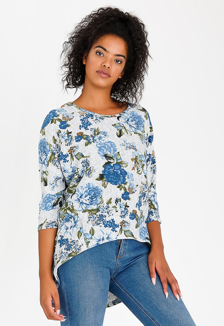 Revenge - Floral Batwing Top Blue