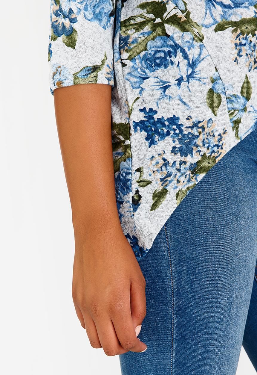 Revenge - Floral Batwing Top Blue