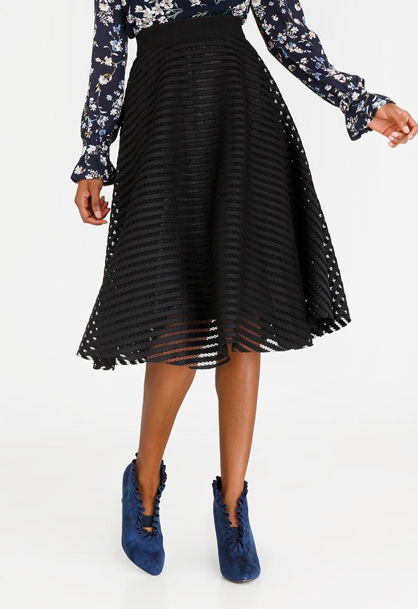 Revenge - Stripe Detail Midi Skirt Black