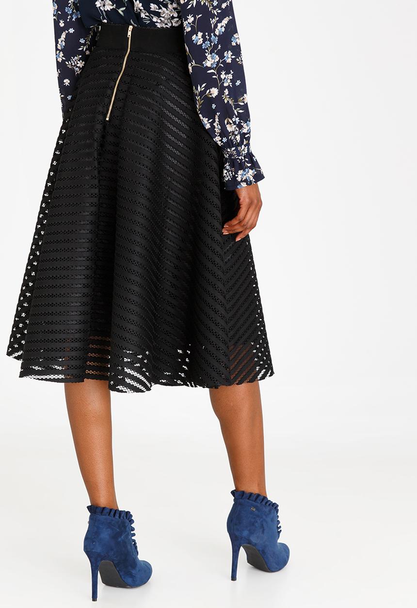 Revenge - Stripe Detail Midi Skirt Black