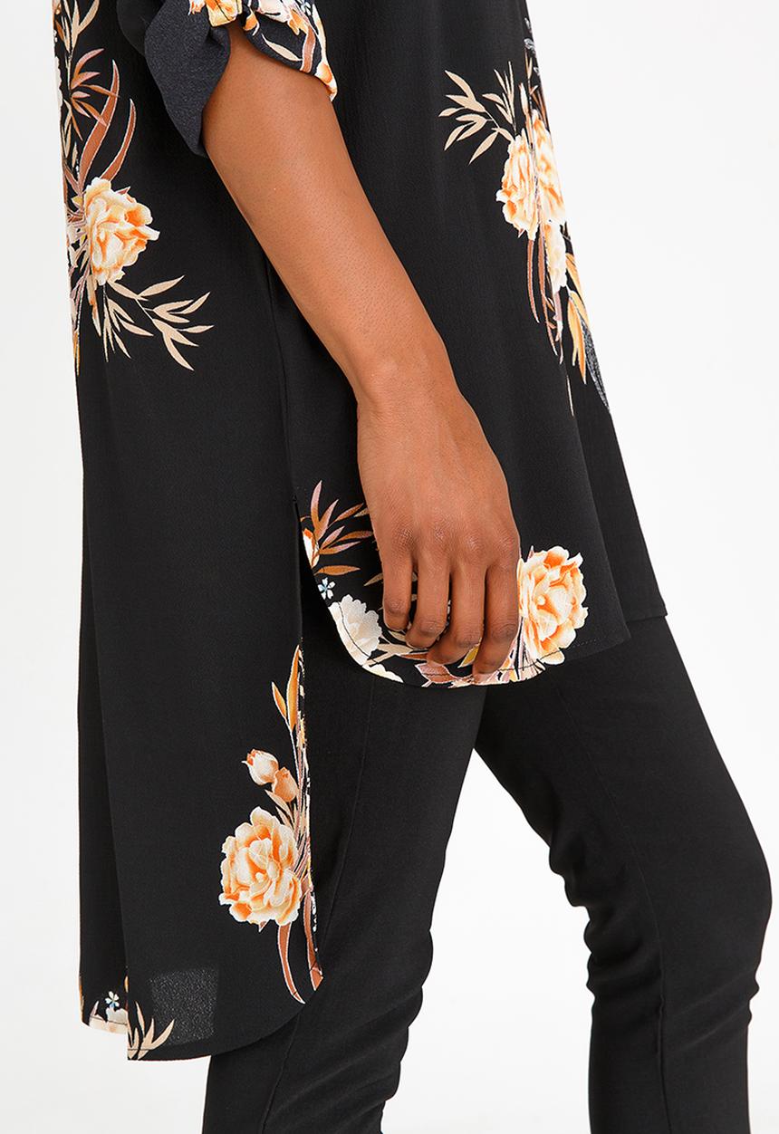 Revenge - Floral Dip Hem Tunic Black