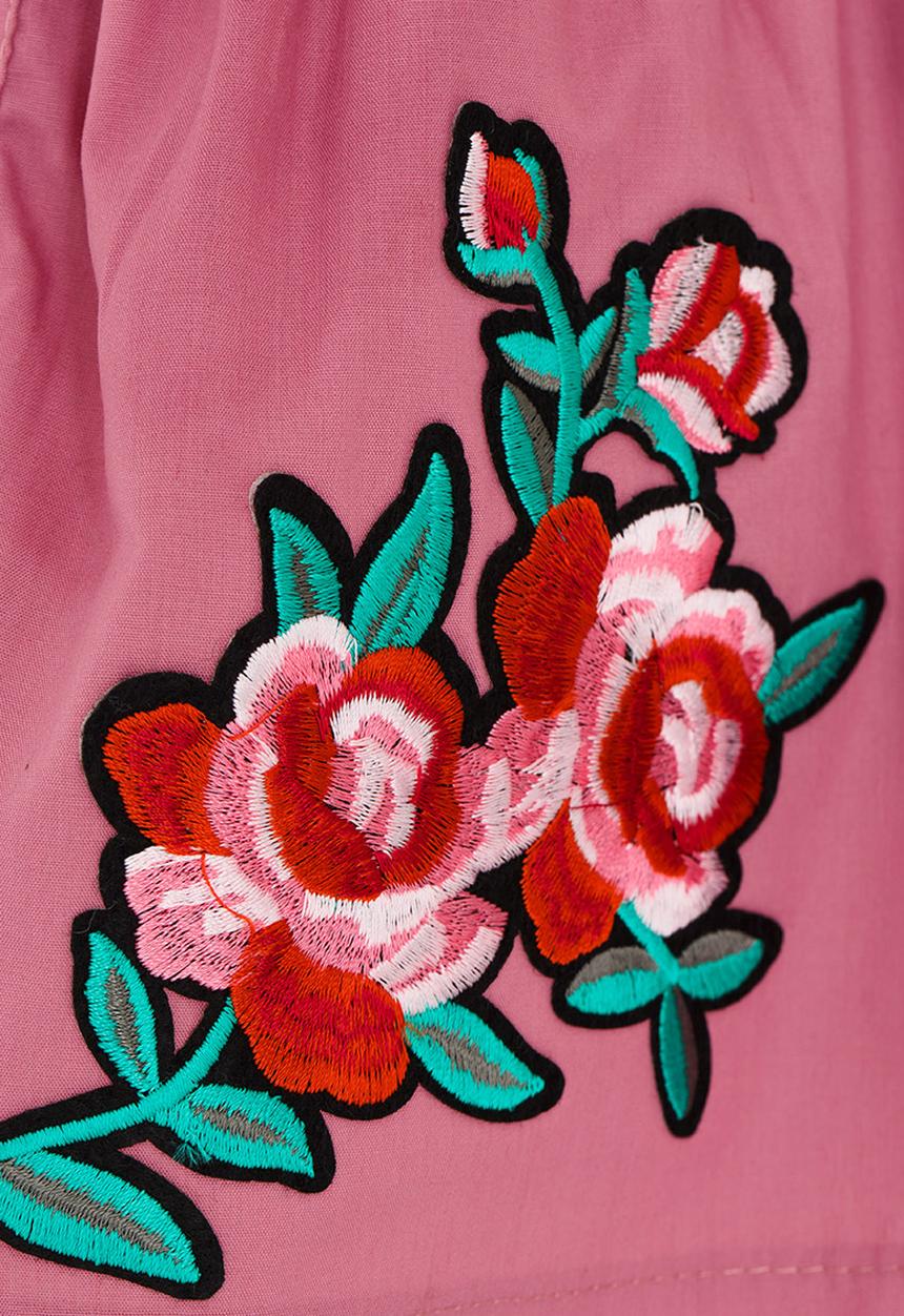 See-Saw - Button Through A-Line Skirt with Applique Mid Pink