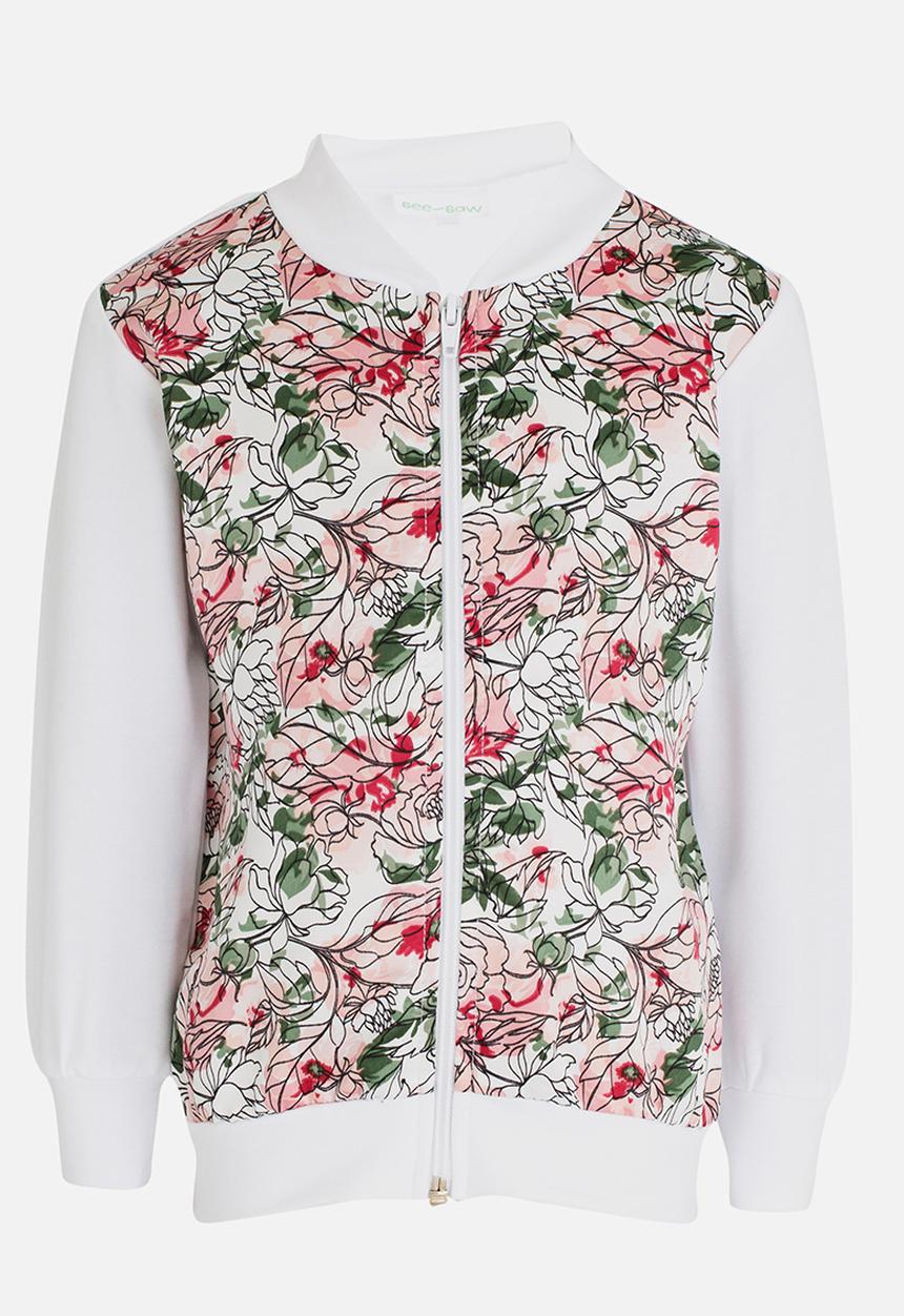 See-Saw - Floral Zip Through Combo Bomber White