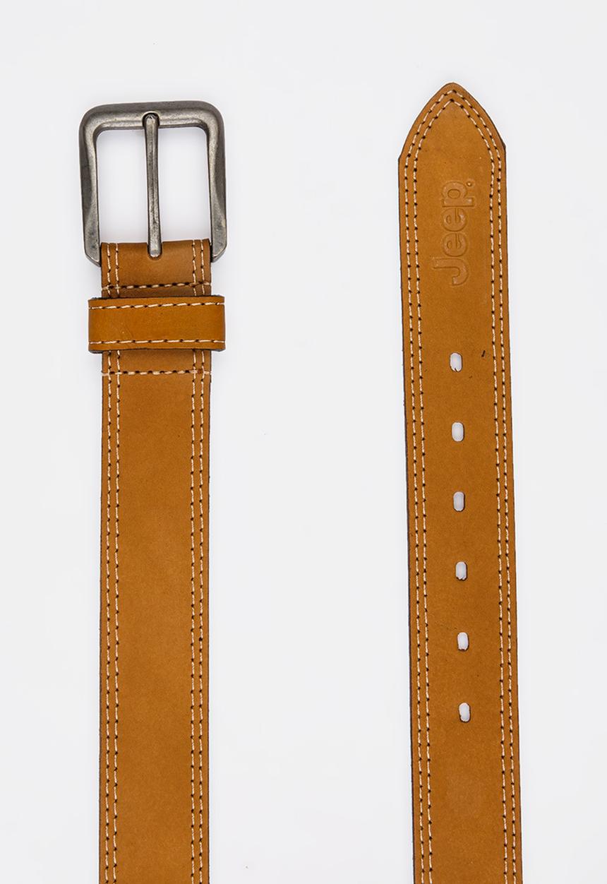 JEEP - Twin Needle Stitch Leather Belt Tan