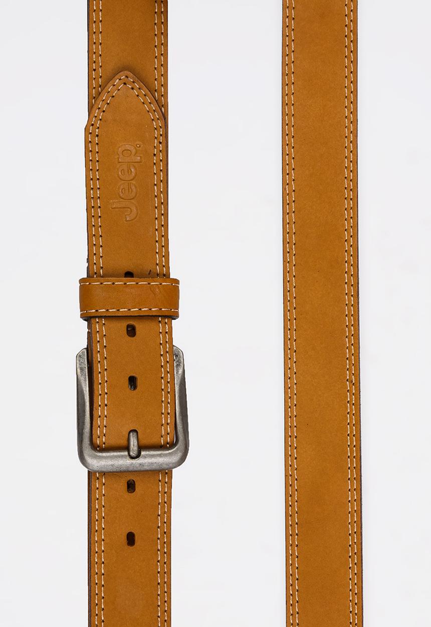 JEEP - Twin Needle Stitch Leather Belt Tan