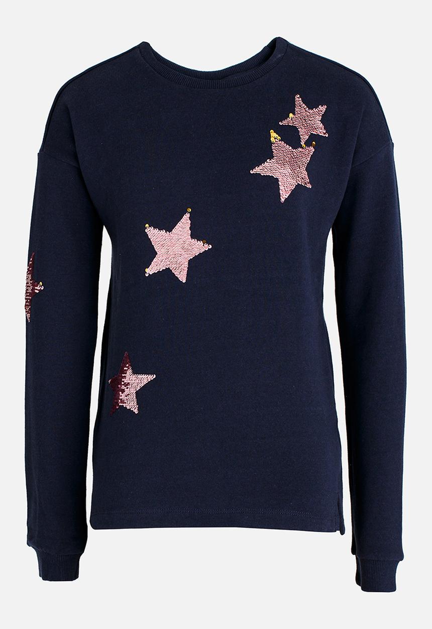 Name It - Girls Sequin Star Sweater Dark Blue