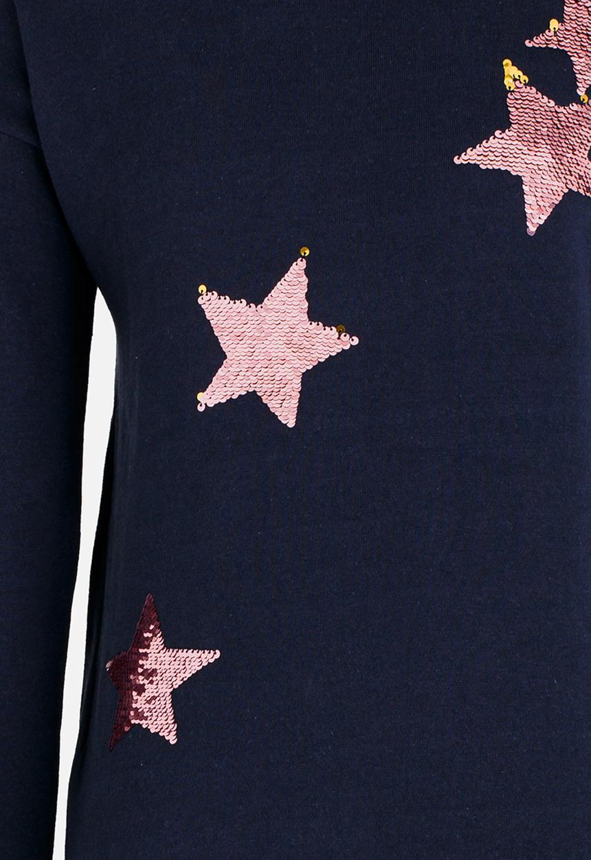 Name It - Girls Sequin Star Sweater Dark Blue
