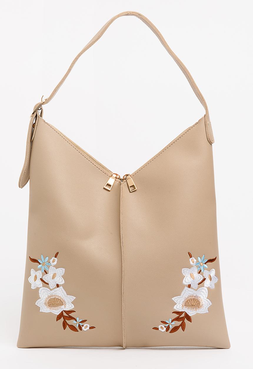 STYLE REPUBLIC - Embroidered Shoulder Bag Beige