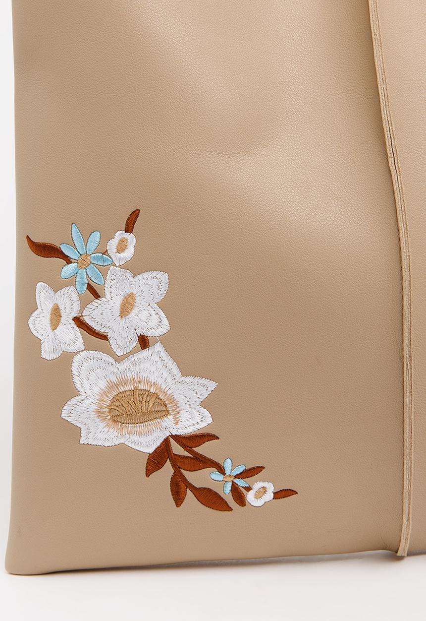 STYLE REPUBLIC - Embroidered Shoulder Bag Beige