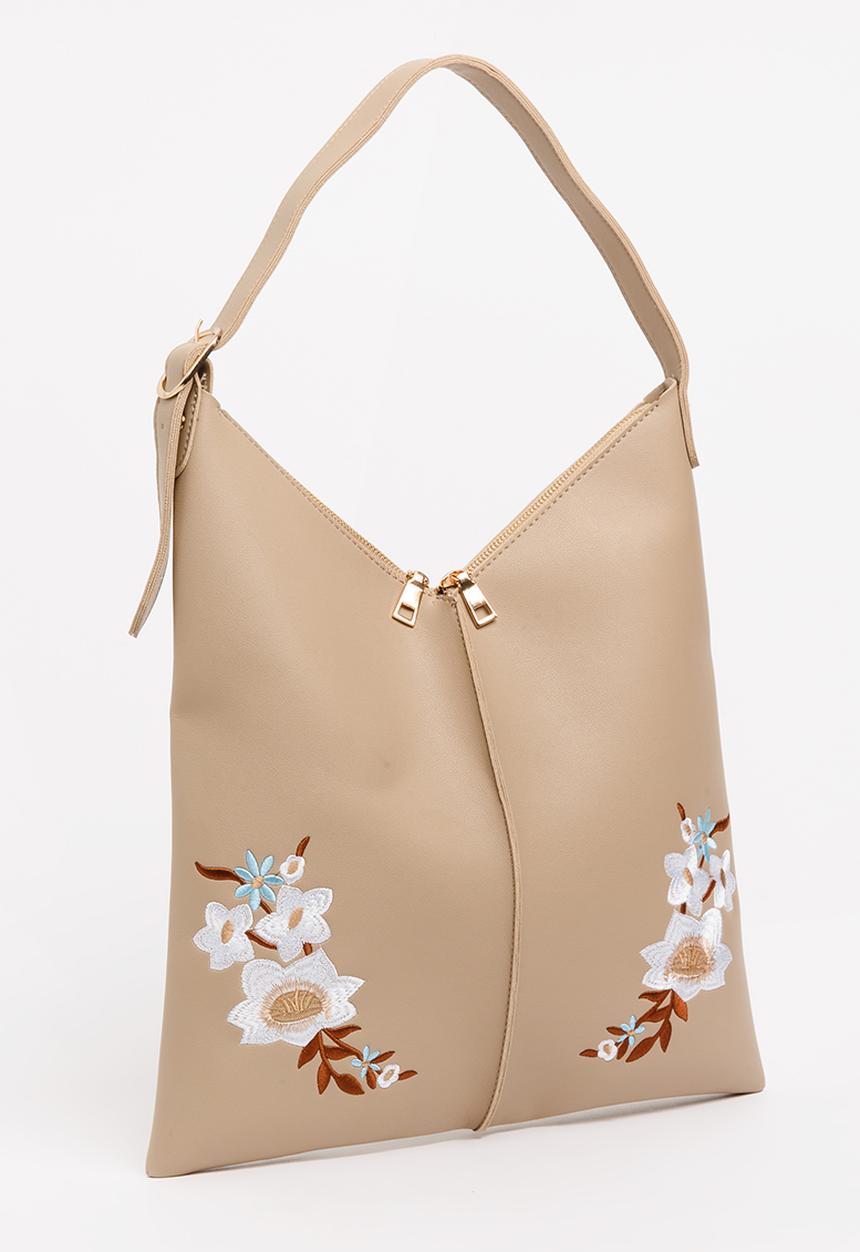 STYLE REPUBLIC - Embroidered Shoulder Bag Beige