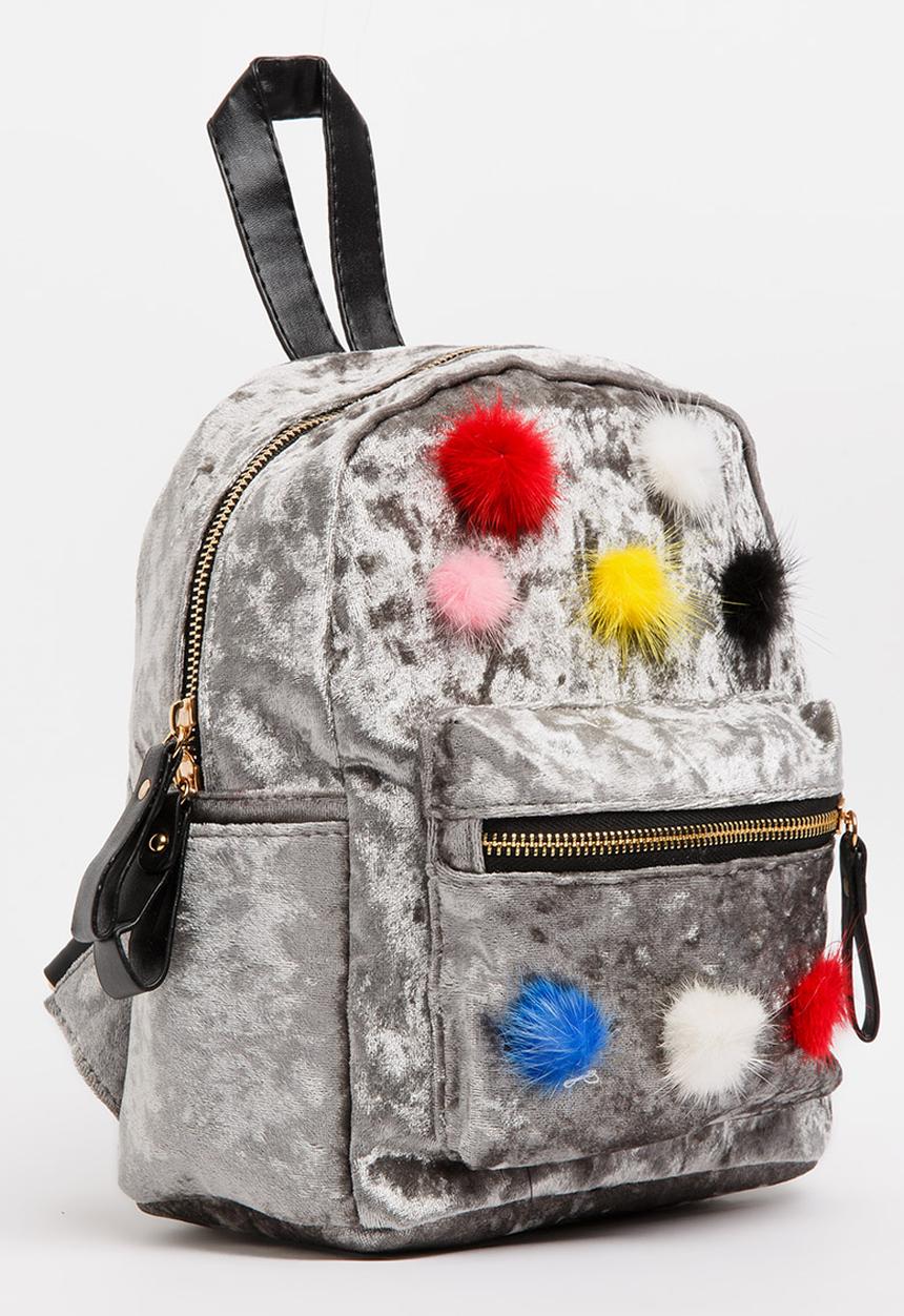 Pop Candy - Pom Pom Detailed Backpack Silver