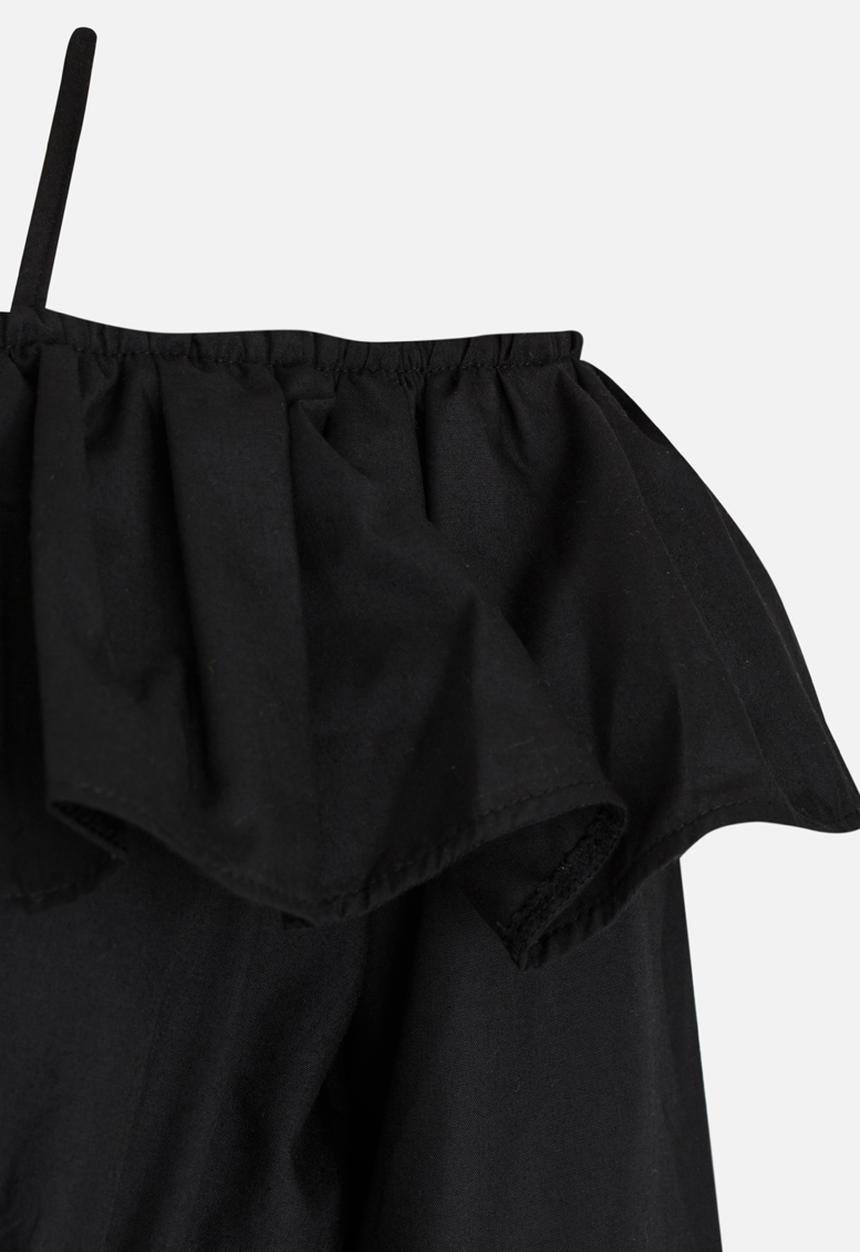 Rebel Republic - Bardot Flounce Cropped Blouse Black