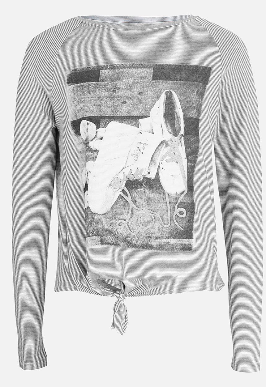 Name It - Girls Printed Front Tie Tee Grey