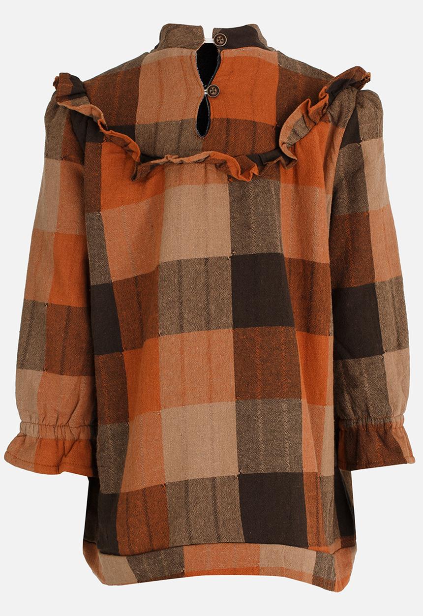 Pop Candy - Girls Printed  Check  Dress Brown