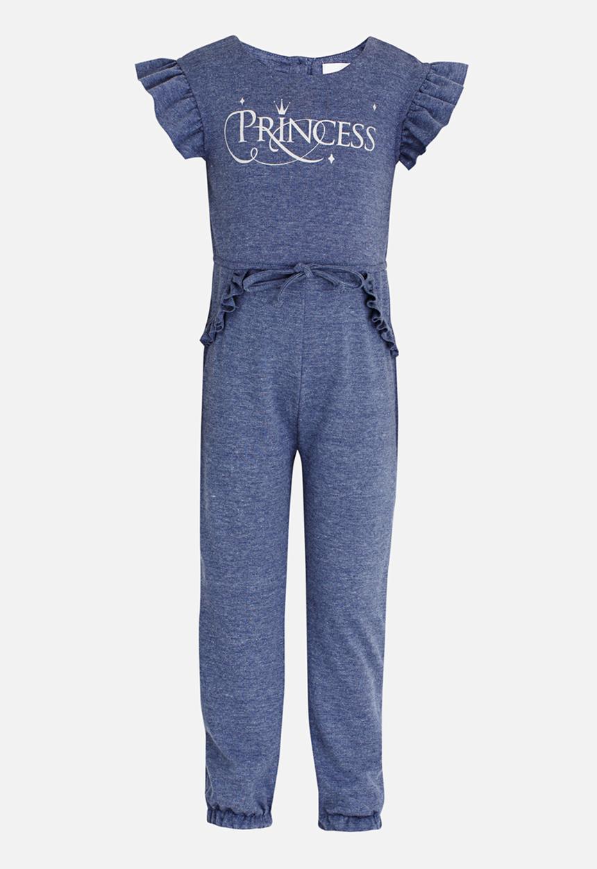 See-Saw - Fleece Jumpsuit with Ruffle Detail Mid Blue