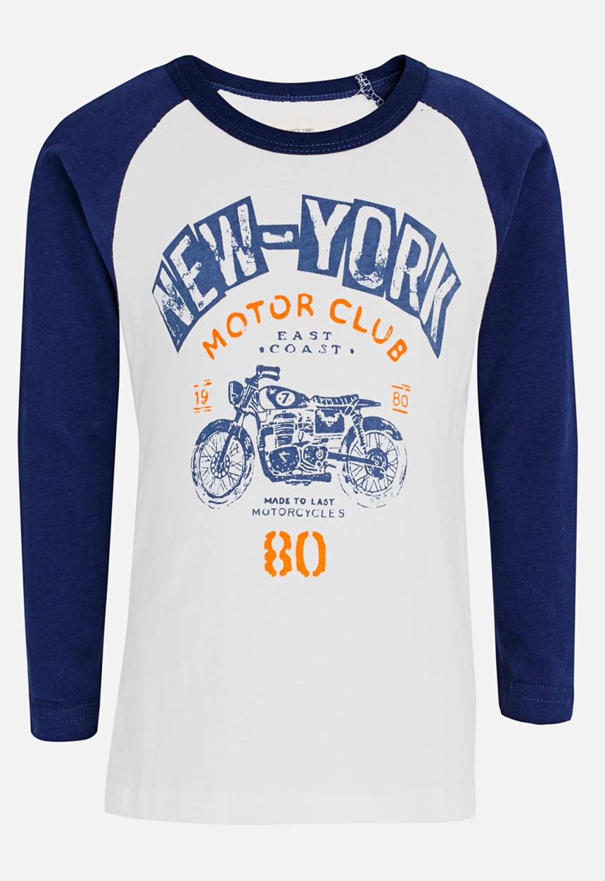 Pop Candy - Boys printed long sleeve tee - white & blue