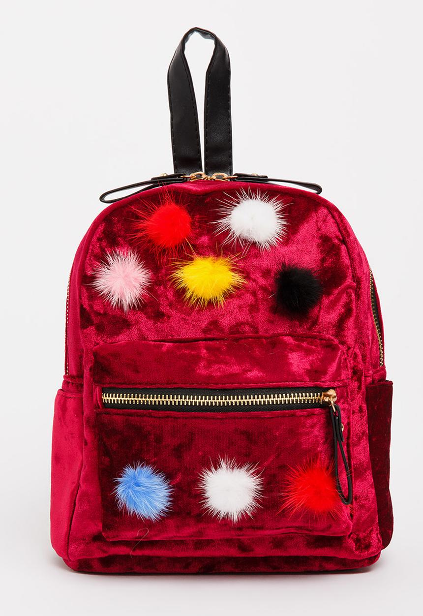 Pop Candy - Pom Pom Detailed Backpack Burgundy