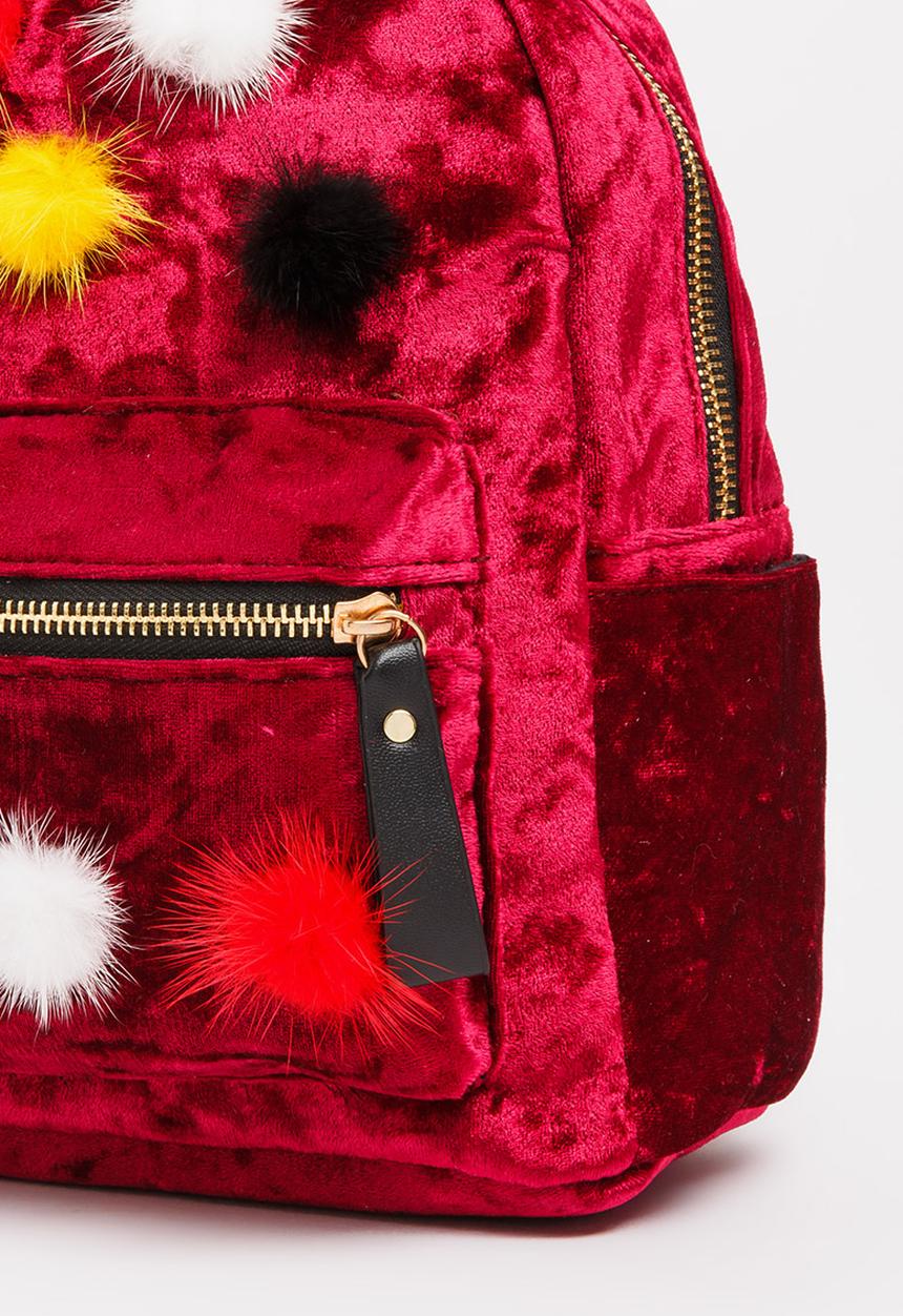 Pop Candy - Pom Pom Detailed Backpack Burgundy