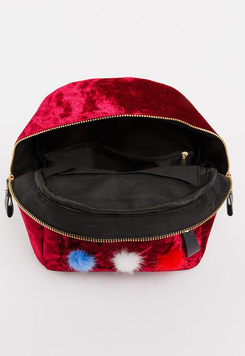Pop Candy - Pom Pom Detailed Backpack Burgundy