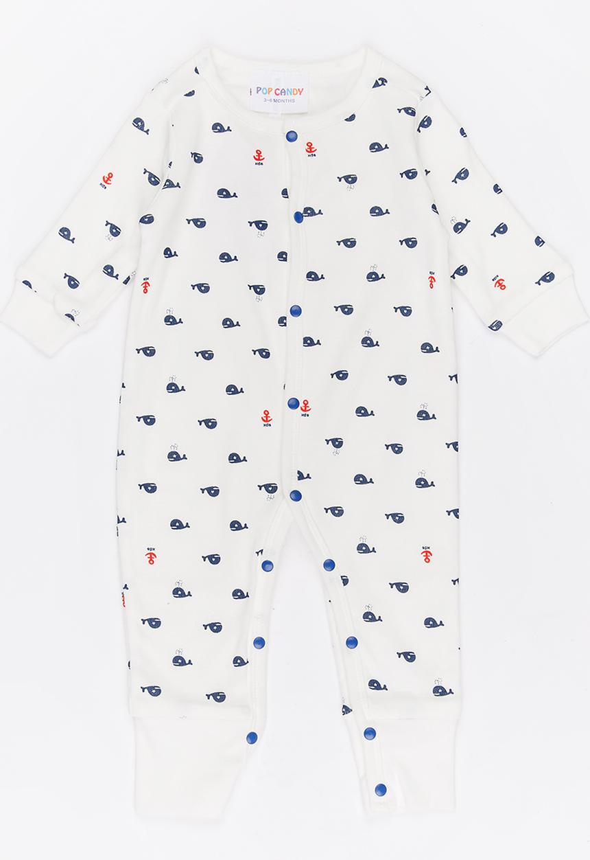 Pop Candy - Printed Sleepsuit Blue and White