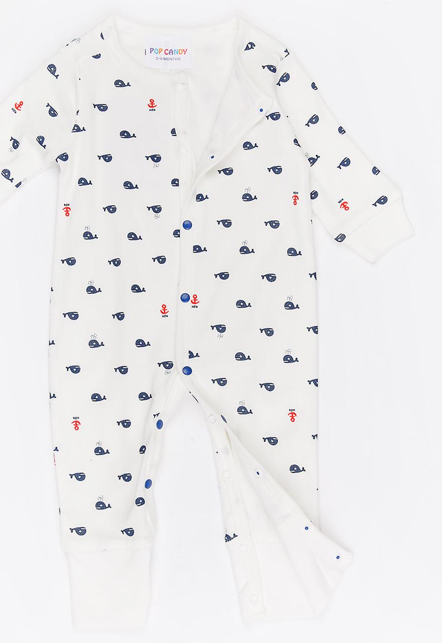 Pop Candy - Printed Sleepsuit Blue and White
