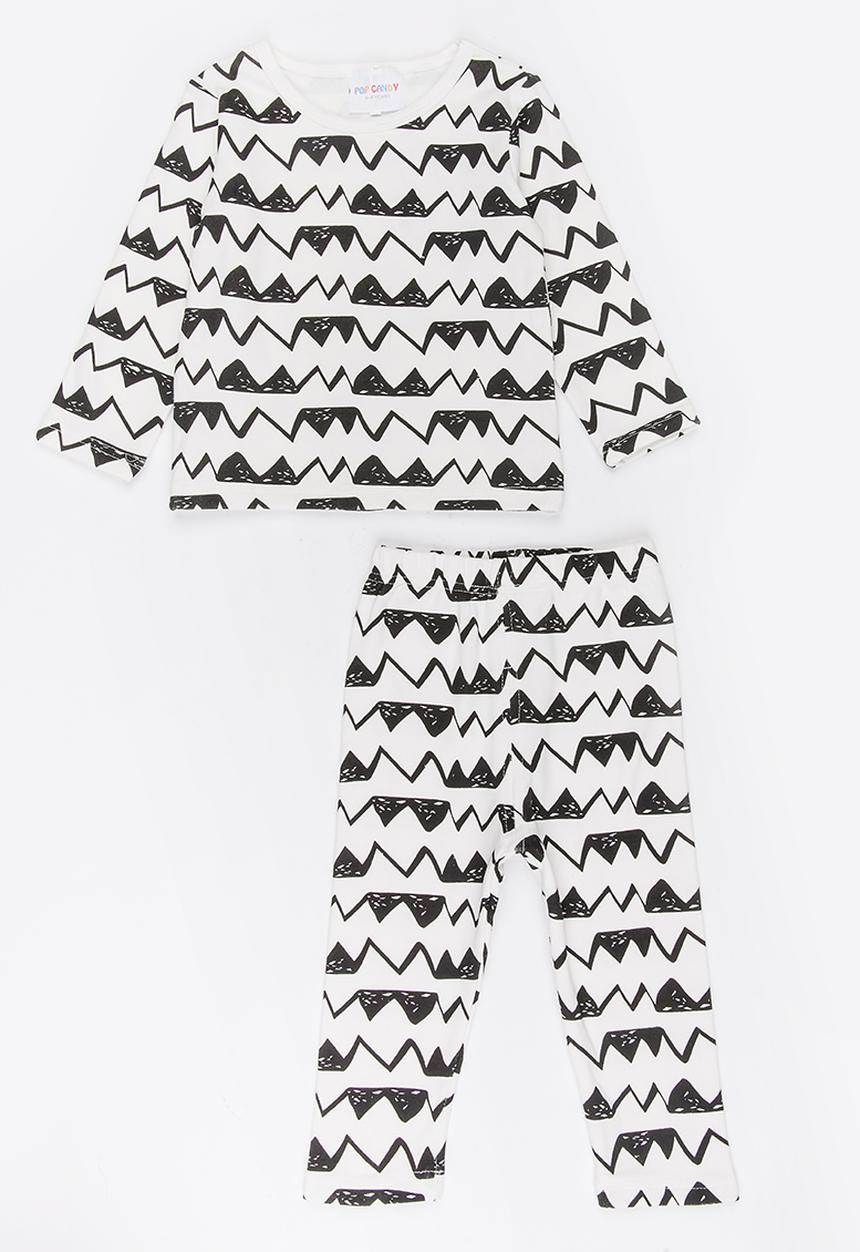 Pop Candy - Zig zag printed pj set - white 