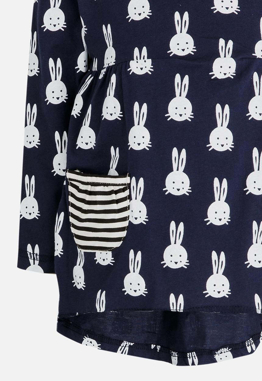 Pop Candy - Printed Long Sleeve Dress Navy & White