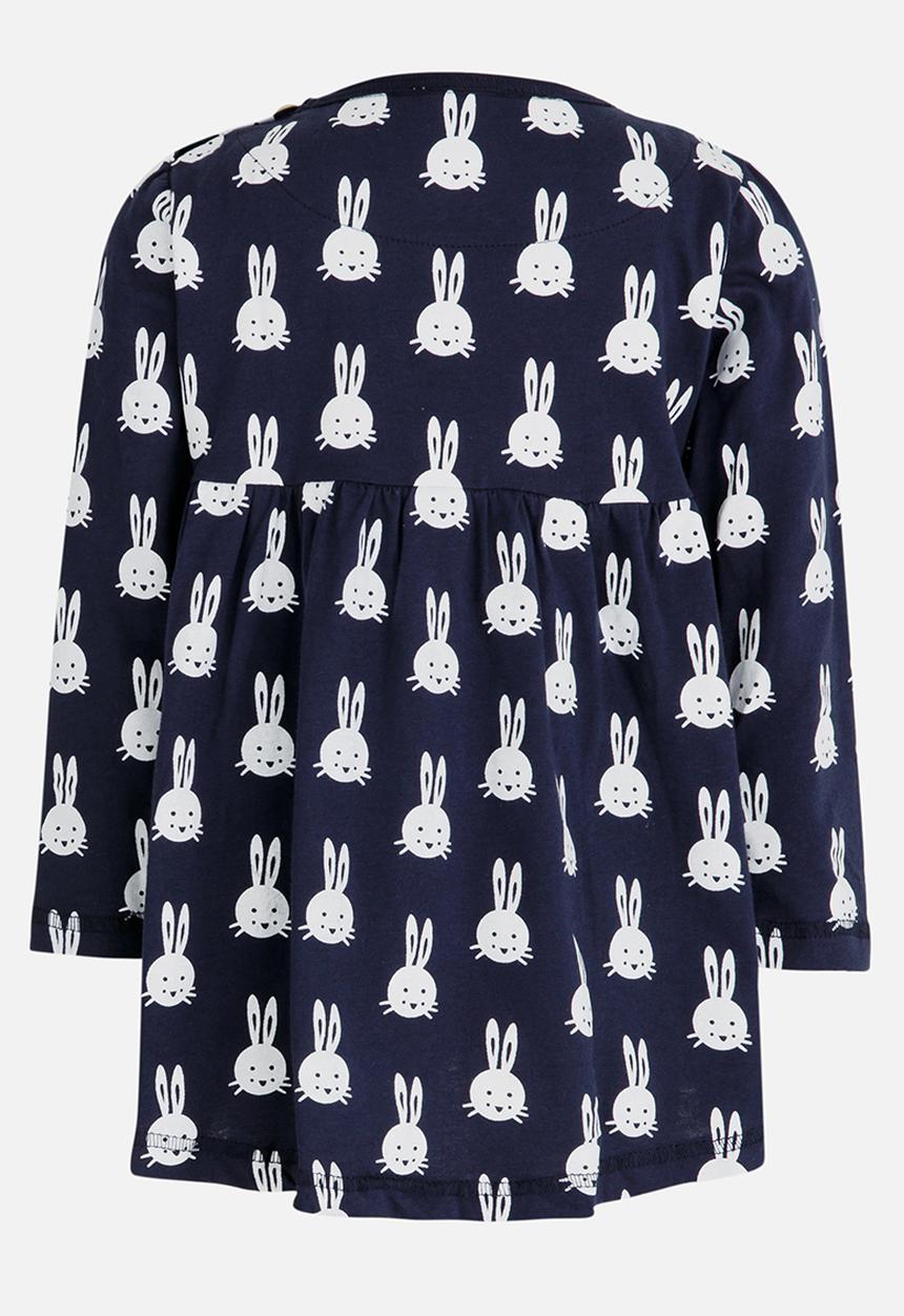 Pop Candy - Printed Long Sleeve Dress Navy & White