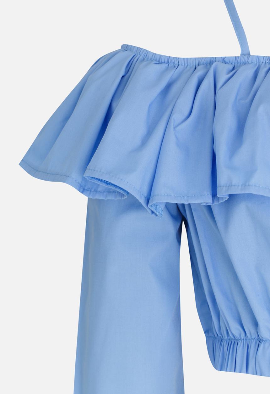 Rebel Republic - Bardot Flounce Cropped Blouse Blue